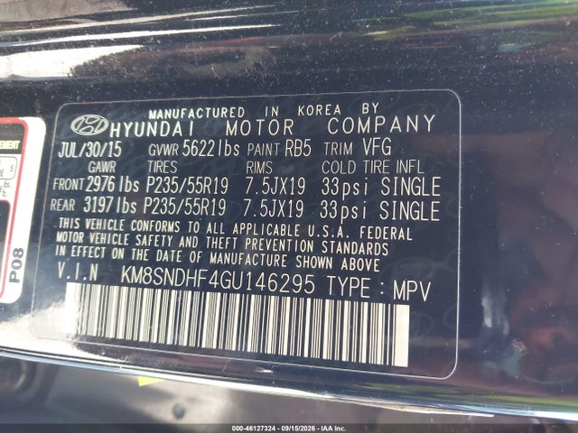 Продаж на аукціоні авто 2016 Hyundai Santa Fe Se, vin: KM8SNDHF4GU146295, номер лоту: 46127324