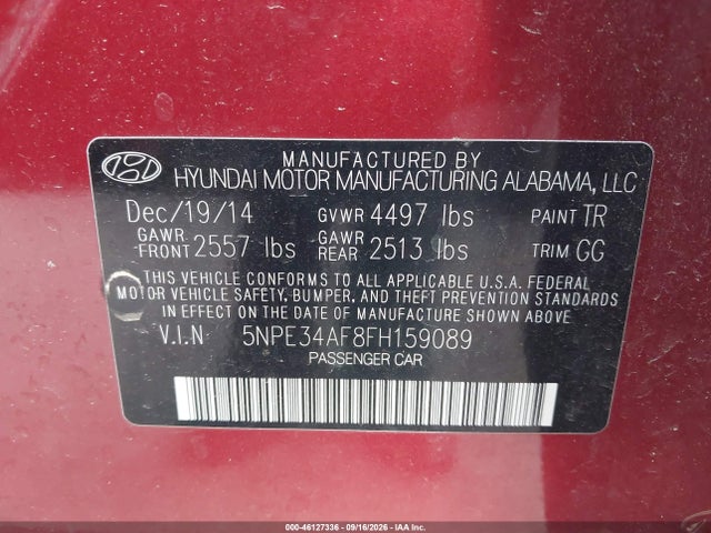 Aukcja sprzedaży 2015 Hyundai Sonata Sport, vin: 5NPE34AF8FH159089, numer aukcji: 46127336