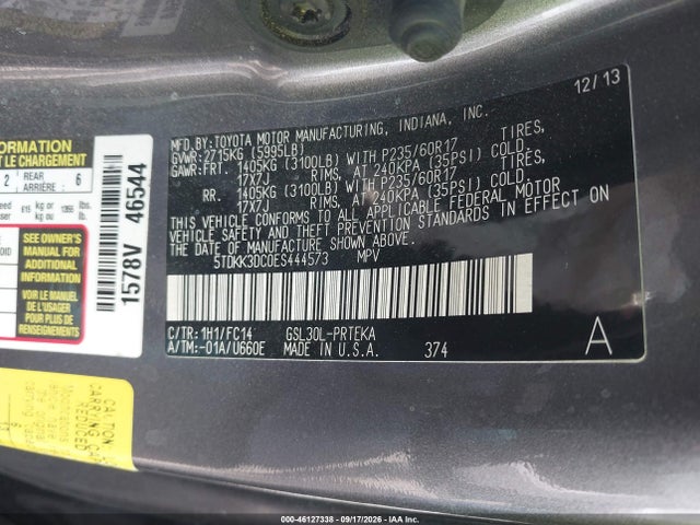 Продаж на аукціоні авто 2014 Toyota Sienna Le V6 8 Passenger, vin: 5TDKK3DC0ES444573, номер лоту: 46127338