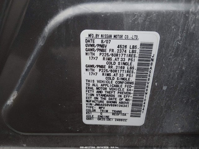 Aukcja sprzedaży 2008 Nissan Rogue Sl, vin: JN8AS58V68W104341, numer aukcji: 46127384