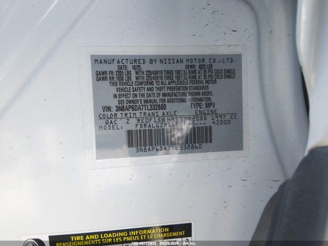 Aukcja sprzedaży 2026 Nissan Kicks Sr, vin: 3N8AP6DA7TL332860, numer aukcji: 46127401