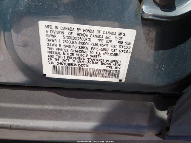 2006 Acura Mdx მანქანა იყიდება აუქციონზე, vin: 2HNYD18836H512714, აუქციონის ნომერი: 46127404