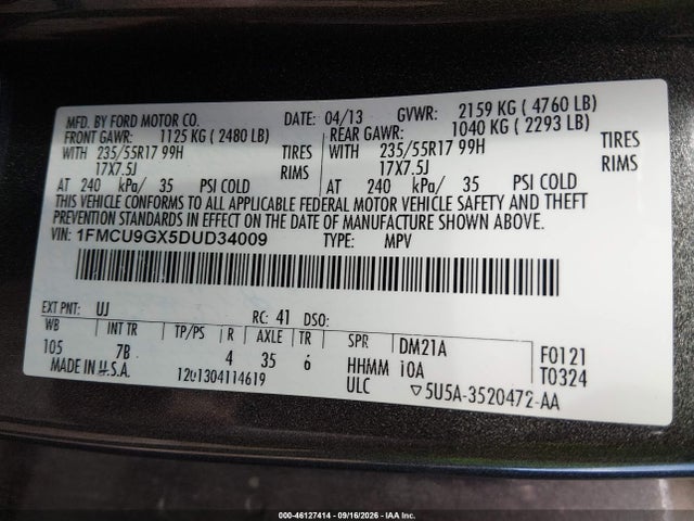 Продаж на аукціоні авто 2013 Ford Escape Se, vin: 1FMCU9GX5DUD34009, номер лоту: 46127414