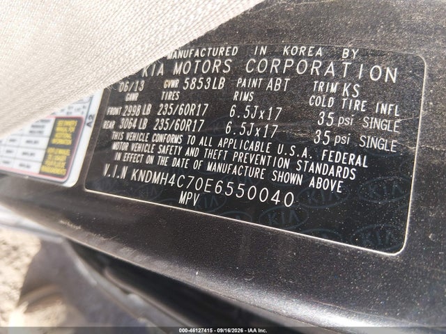 46127415 :رقم المزاد ، KNDMH4C70E6550040 vin ، 2014 Kia Sedona Ex مزاد بيع