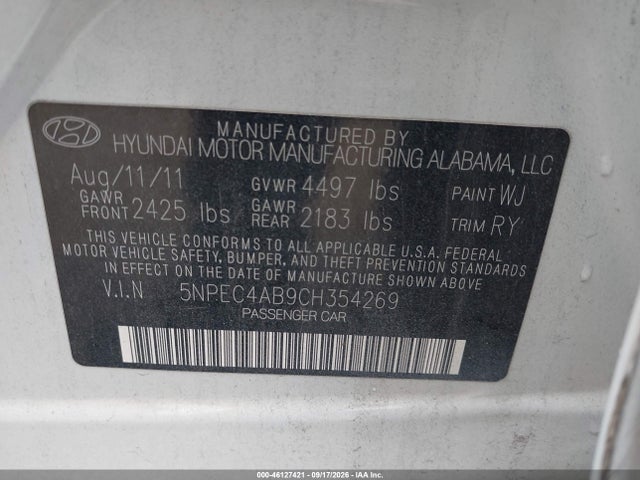 Продаж на аукціоні авто 2012 Hyundai Sonata Limited 2.0t, vin: 5NPEC4AB9CH354269, номер лоту: 46127421