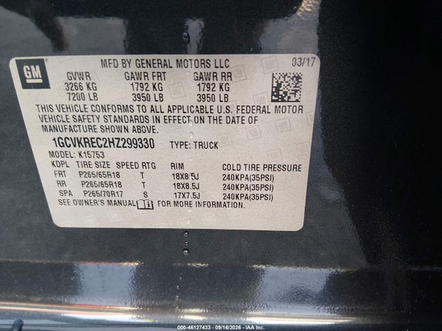 Продажа на аукционе авто 2017 Chevrolet Silverado 1500 2lt, vin: 1GCVKREC2HZ299330, номер лота: 46127433