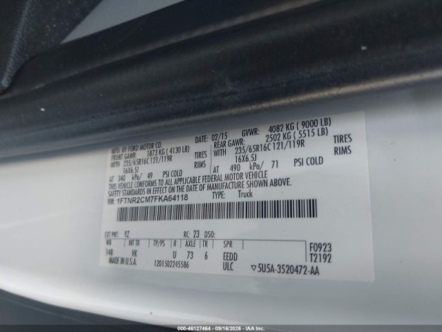 46127464 :رقم المزاد ، 1FTNR2CM7FKA64118 vin ، 2015 Ford Transit-250 مزاد بيع