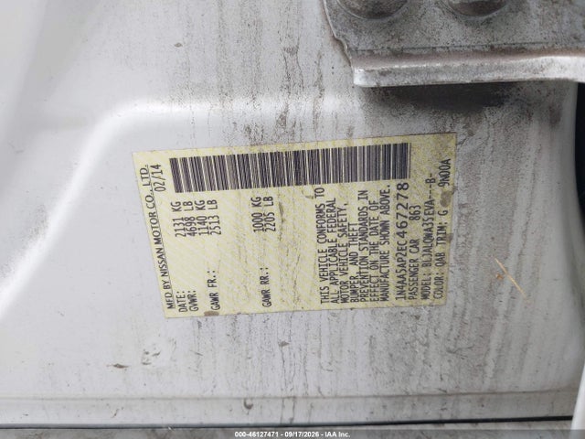 Aukcja sprzedaży 2014 Nissan Maxima 3.5 S/3.5 Sv, vin: 1N4AA5AP2EC467278, numer aukcji: 46127471