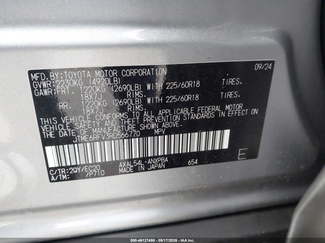 Продаж на аукціоні авто 2024 Toyota Rav4 Hybrid Xse, vin: JTME6RFV3RD566770, номер лоту: 46127498
