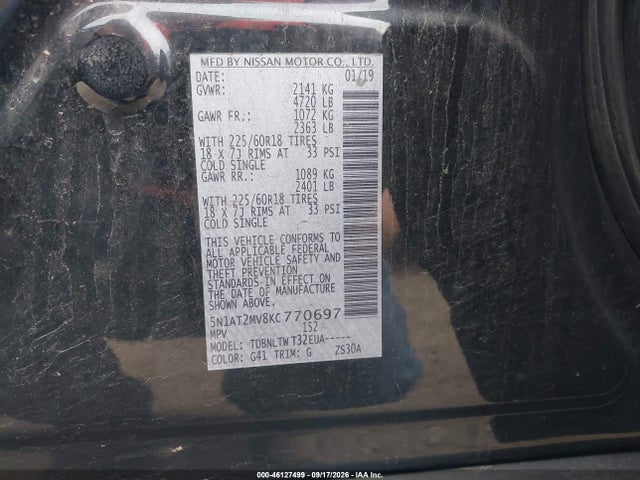Продаж на аукціоні авто 2019 Nissan Rogue Sv, vin: 5N1AT2MV8KC770697, номер лоту: 46127499