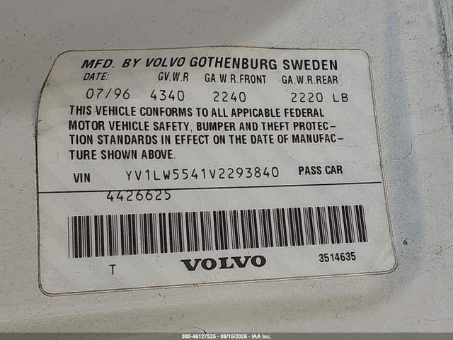 Продаж на аукціоні авто 1997 Volvo 850 Gt, vin: YV1LW5541V2293840, номер лоту: 46127525