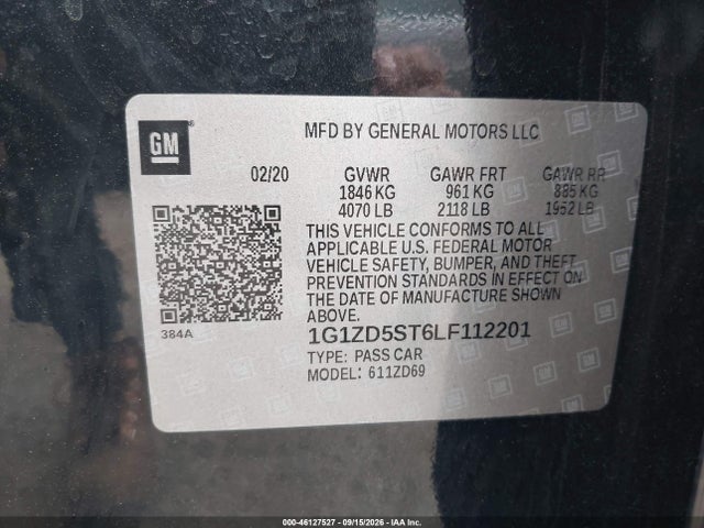 2020 Chevrolet Malibu Fwd Lt მანქანა იყიდება აუქციონზე, vin: 1G1ZD5ST6LF112201, აუქციონის ნომერი: 46127527
