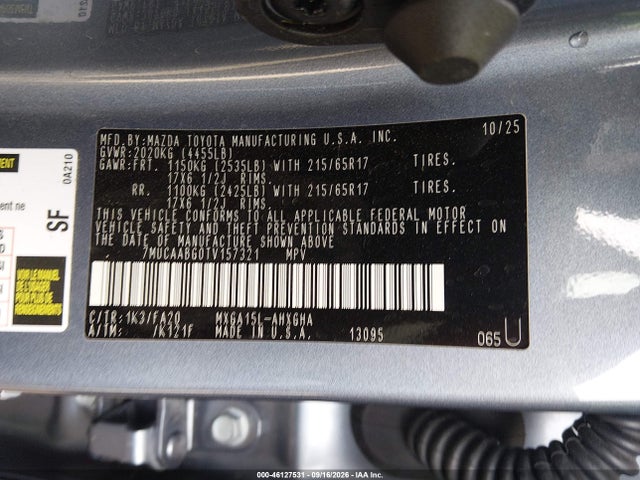 Aukcja sprzedaży 2026 Toyota Corolla Cross Le, vin: 7MUCAABG0TV157321, numer aukcji: 46127531