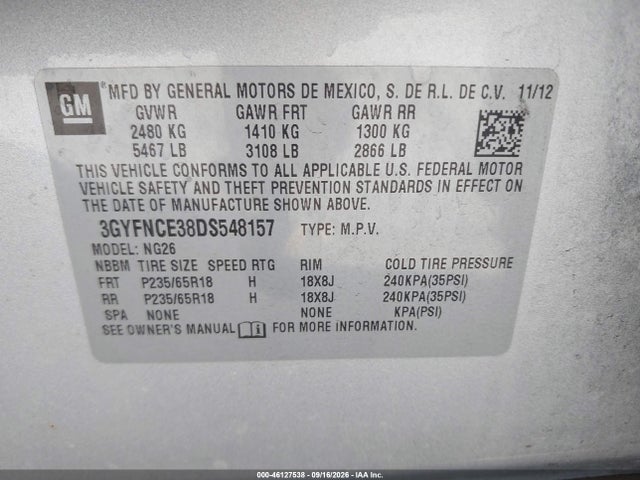 Продаж на аукціоні авто 2013 Cadillac Srx Luxury Collection, vin: 3GYFNCE38DS548157, номер лоту: 46127538