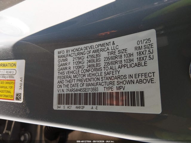 Продаж на аукціоні авто 2025 Honda Cr-v Ex Awd, vin: 7FARS4H45SE013593, номер лоту: 46127554