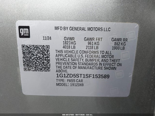 Продажа на аукционе авто 2025 Chevrolet Malibu Fwd 1lt, vin: 1G1ZD5ST1SF153589, номер лота: 46127585
