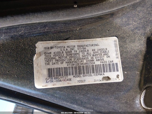 46127588 :رقم المزاد ، 4T1SK12E3RU862504 vin ، 1994 Toyota Camry Le مزاد بيع