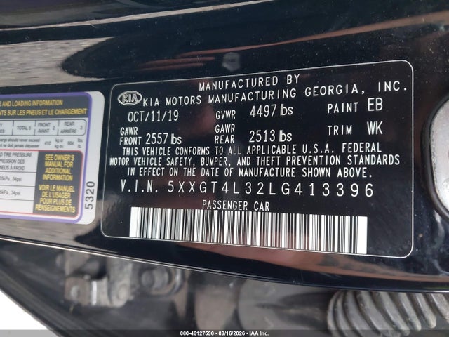 2020 Kia Optima Lx/s/se მანქანა იყიდება აუქციონზე, vin: 5XXGT4L32LG413396, აუქციონის ნომერი: 46127590