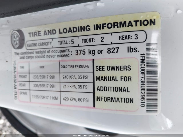 46127591 :رقم المزاد ، 1FMCU0F73HUE29610 vin ، 2017 Ford Escape S مزاد بيع