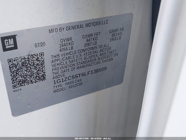 Продаж на аукціоні авто 2020 Chevrolet Malibu Fwd 1fl, vin: 1G1ZC5ST6LF138509, номер лоту: 46127598