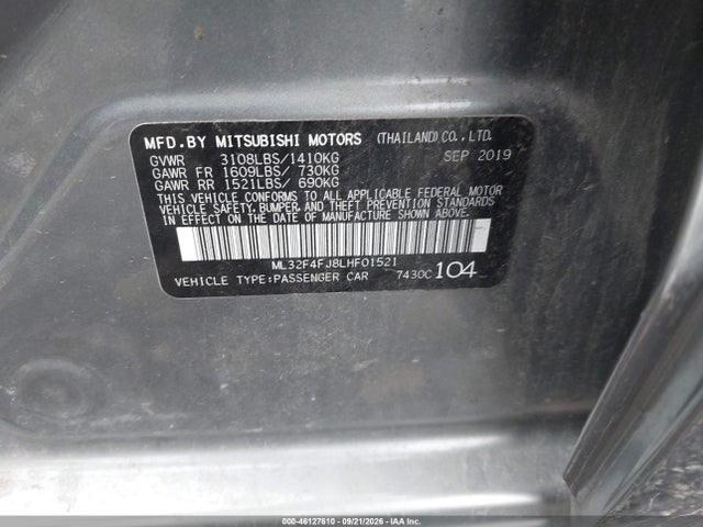 46127610 :رقم المزاد ، ML32F4FJ8LHF01521 vin ، 2020 Mitsubishi Mirage G4 Se مزاد بيع