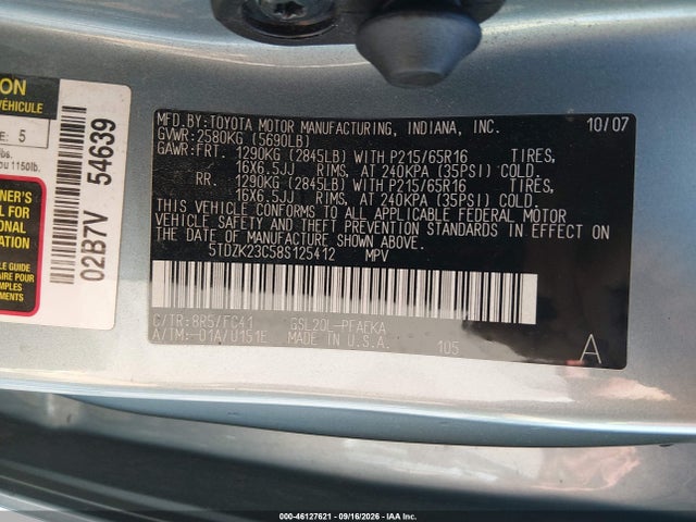 Продажа на аукционе авто 2008 Toyota Sienna Le, vin: 5TDZK23C58S125412, номер лота: 46127621