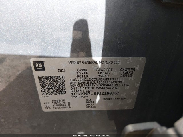 46127626 :رقم المزاد ، 1GKKNPLS5JZ166757 vin ، 2018 Gmc Acadia Denali مزاد بيع