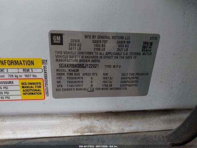 Aukcja sprzedaży 2016 Buick Enclave Leather, vin: 5GAKRBKD5GJ122921, numer aukcji: 46127632