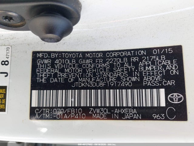 Aukcja sprzedaży 2015 Toyota Prius Three, vin: JTDKN3DU8F1917490, numer aukcji: 46127652