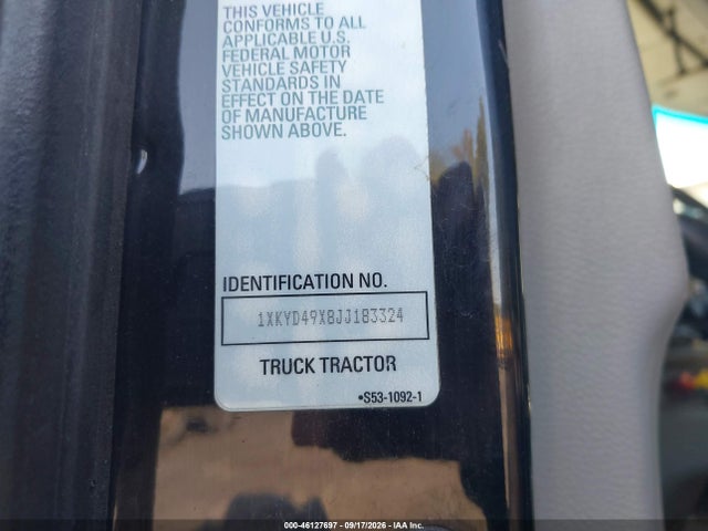 46127697 :رقم المزاد ، 1XKYD49X8JJ183324 vin ، 2018 Kenworth T680 مزاد بيع