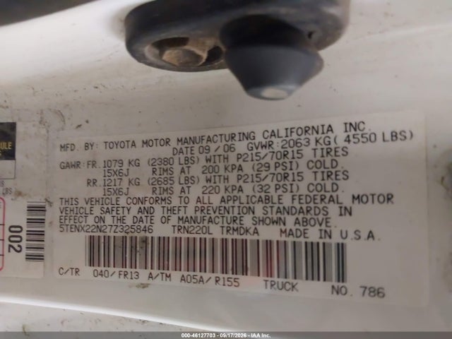 46127703 :رقم المزاد ، 5TENX22N27Z325846 vin ، 2007 Toyota Tacoma مزاد بيع
