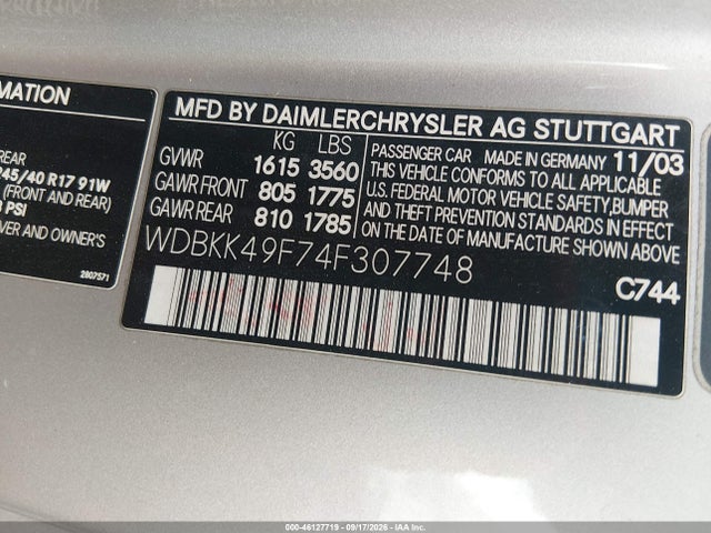 2004 Mercedes-benz Slk 230 Kompressor მანქანა იყიდება აუქციონზე, vin: WDBKK49F74F307748, აუქციონის ნომერი: 46127719