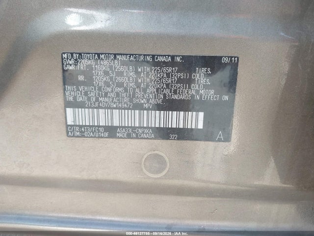 Aukcja sprzedaży 2011 Toyota Rav4, vin: 2T3JF4DV7BW149472, numer aukcji: 46127755