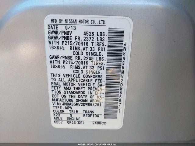 Продаж на аукціоні авто 2013 Nissan Rogue S, vin: JN8AS5MV2DW665751, номер лоту: 46127757