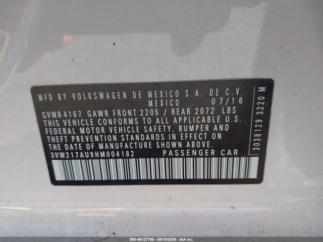 Aukcja sprzedaży 2017 Volkswagen Golf Tsi Wolfsburg Edition 4-door, vin: 3VW217AU9HM004182, numer aukcji: 46127760