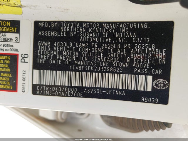 Продаж на аукціоні авто 2013 Toyota Camry Le, vin: 4T4BF1FK2DR298623, номер лоту: 46127762