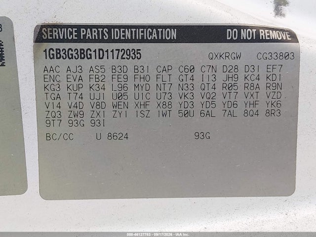 Auction sale of the 2013 Chevrolet Express Cutaway 3500, vin: 1GB3G3BG1D1172935, lot number: 46127783