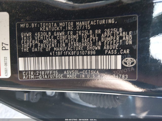46127843 :رقم المزاد ، 4T1BF1FK8FU107896 vin ، 2015 Toyota Camry Se مزاد بيع