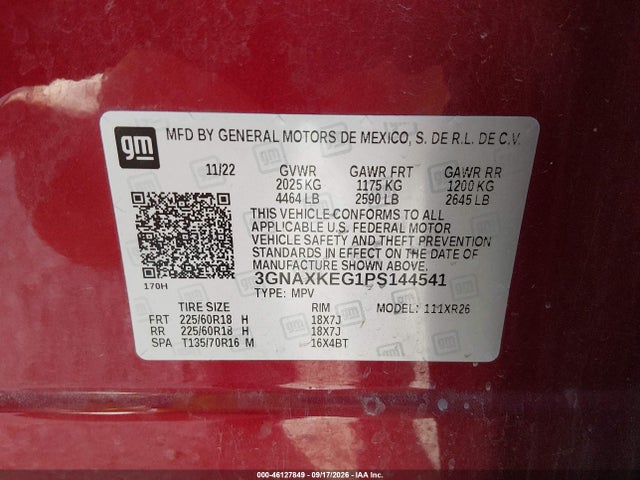 3GNAXKEG1PS144541 Chevrolet Equinox Fwd Lt