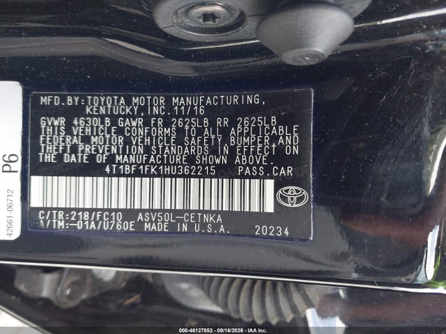 Aukcja sprzedaży 2017 Toyota Camry Le, vin: 4T1BF1FK1HU362215, numer aukcji: 46127853