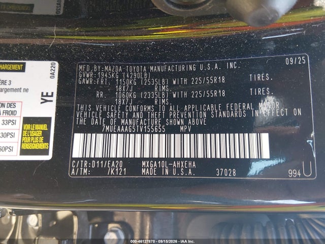 46127870 :رقم المزاد ، 7MUEAAAG5TV155655 vin ، 2026 Toyota Corolla Cross Xle مزاد بيع