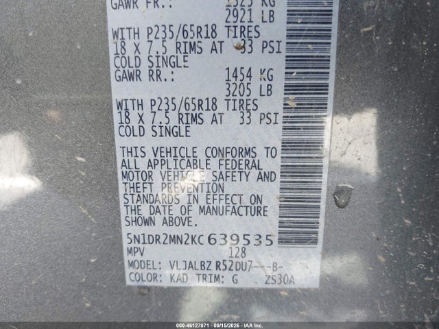 Nissan Pathfinder S 2019 5N1DR2MN2KC639535 Image 9