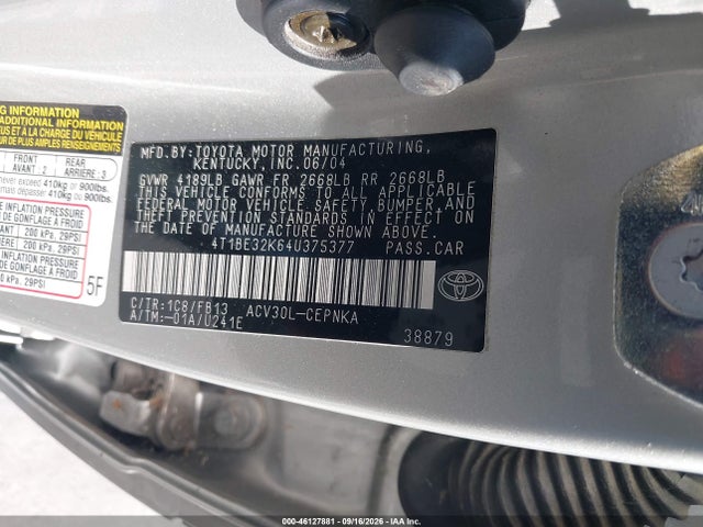 Продажа на аукционе авто 2004 Toyota Camry Le, vin: 4T1BE32K64U375377, номер лота: 46127881