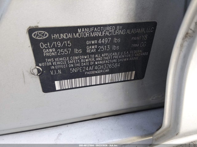 Aukcja sprzedaży 2016 Hyundai Sonata Se, vin: 5NPE24AF4GH326584, numer aukcji: 46127884