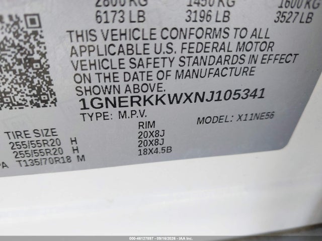 2022 Chevrolet Traverse Fwd Premier მანქანა იყიდება აუქციონზე, vin: 1GNERKKWXNJ105341, აუქციონის ნომერი: 46127897