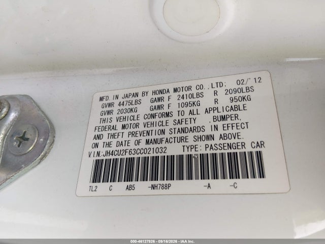 Aukcja sprzedaży 2012 Acura Tsx 2.4, vin: JH4CU2F63CC021032, numer aukcji: 46127926