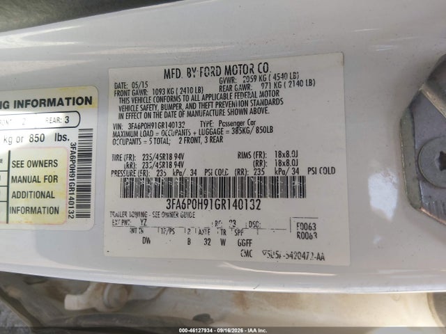 3FA6P0H91GR140132 Ford FUSION SE