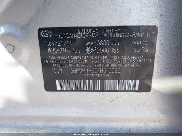 Hyundai ELANTRA SE 2015 5NPDH4AE3FH615083 Image 9