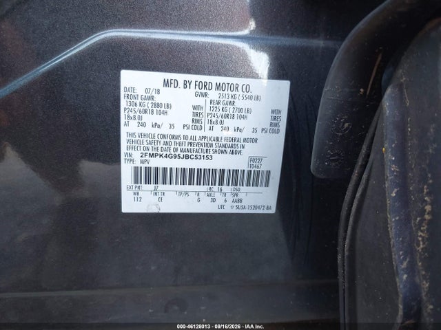 Aukcja sprzedaży 2018 Ford Edge Se, vin: 2FMPK4G95JBC53153, numer aukcji: 46128013