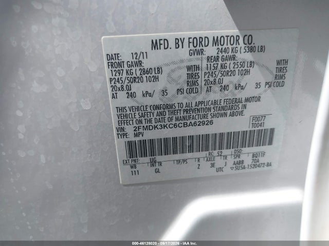 Продажа на аукционе авто 2012 Ford Edge Limited, vin: 2FMDK3KC6CBA62926, номер лота: 46128020